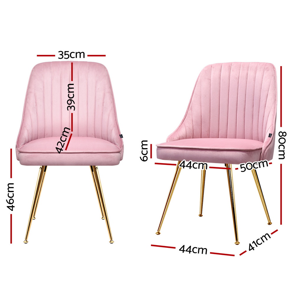 Artiss Dining Chairs Set of 4 Velvet Channel Tufted Pink โ image 2