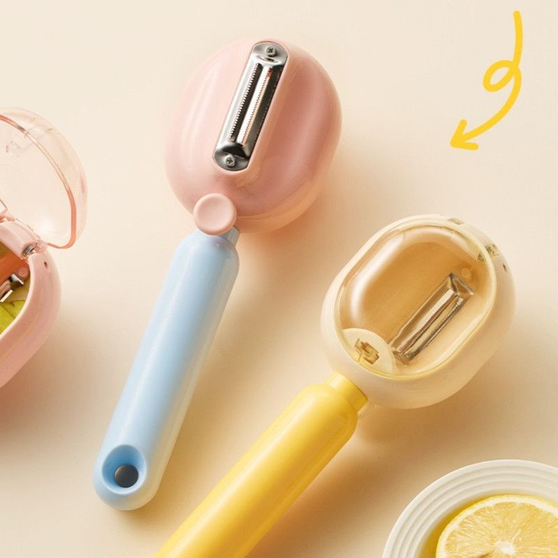 Storage-Type Vegetable Peeler, One-Button Pop-Up to Prevent Peel Splashing, Stainless Steel Fruit Peeling Tool—Pink — image 6