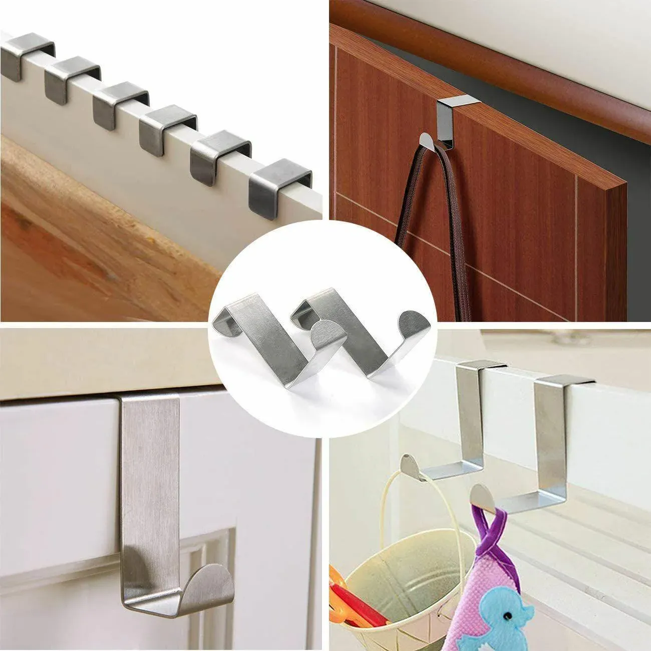 4X/6X Over Door Hooks Hanger Holder Stainless Steel Cabinet Organizer Clothes 4.5cm - 6 PCS — image 6