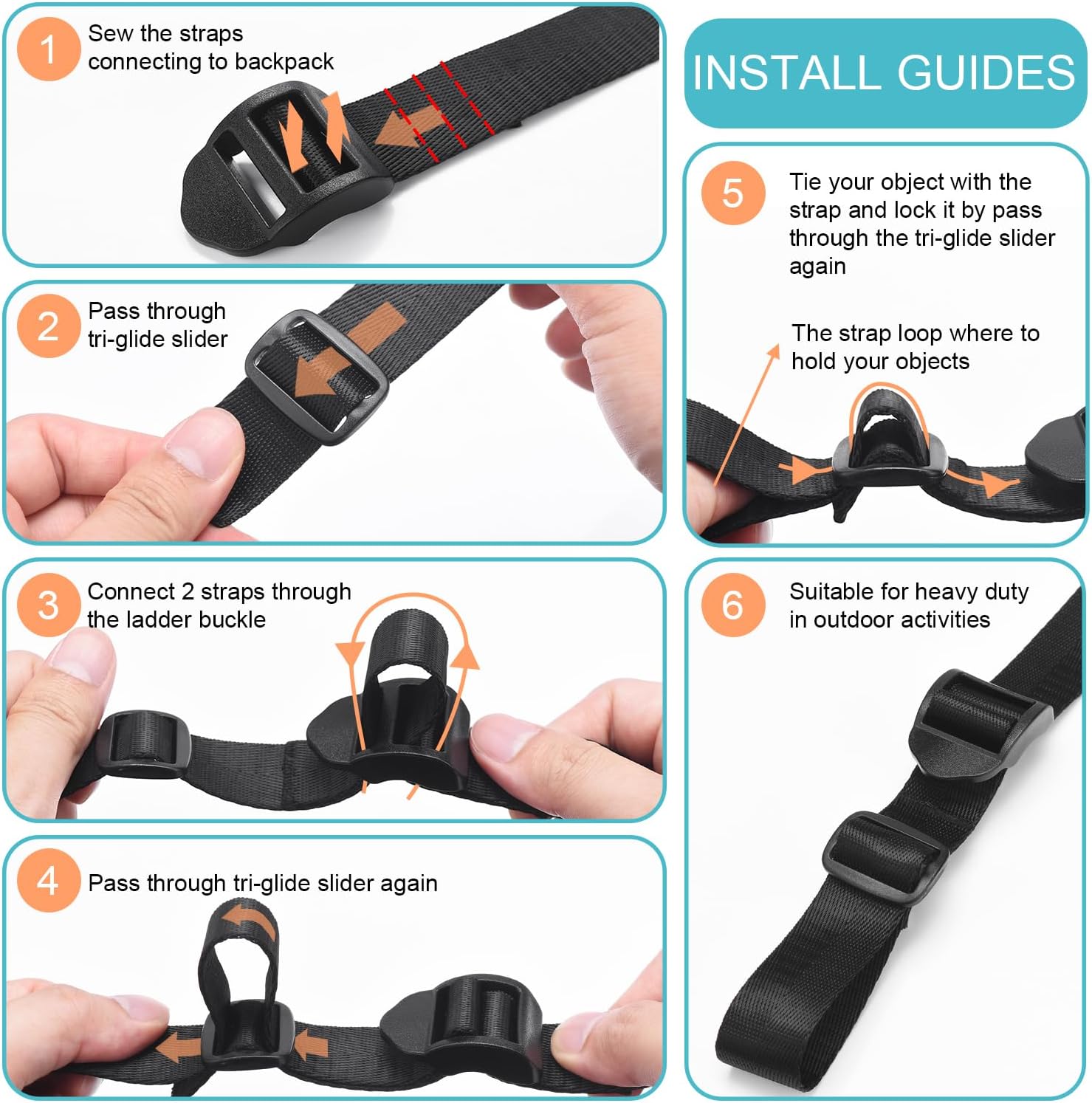 CooBigo 12 Pack Plastic Buckles for Straps 1 Inch Tri-Glide Slide, Plastic Slide Clip Heavy Duty Adjustable Webbing Tri-glides Slider Buckle for Backpack — image 3