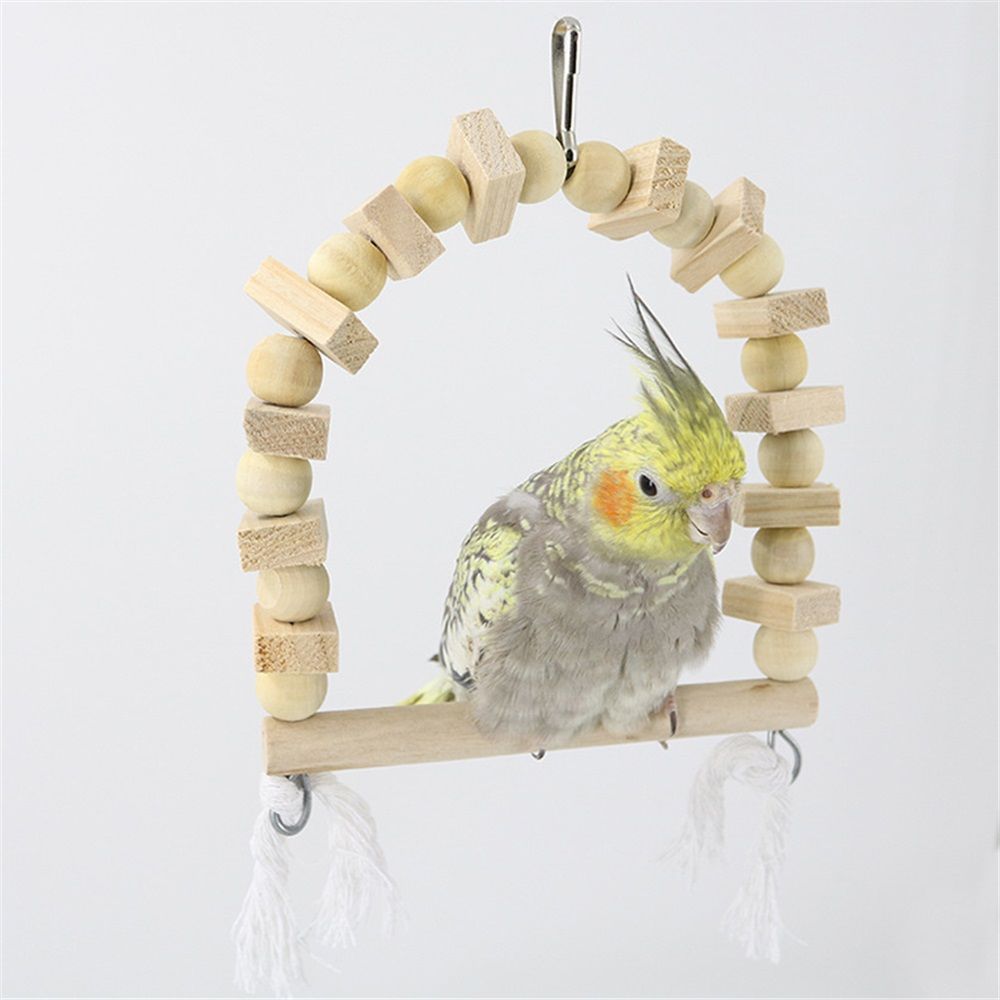 2 pack Wooden Bird Swing for Cockatiels Parrot Perch Hanging Toys Parakeets Birdcage Stands Cage Playground Play Gyms Accessories Bead Bell Climbing โ image 4