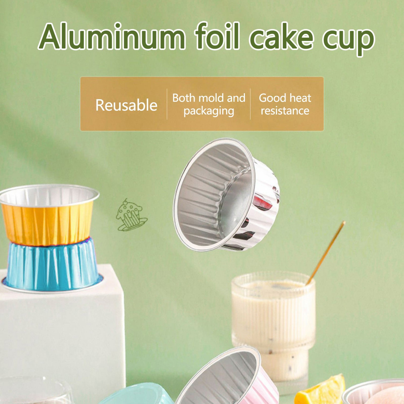 20 Pack Aluminum Foil Baking Cups with Lids, reusable round pudding and cake molds heat resistant to 250 C for oven microwave and barbecue, White — image 4