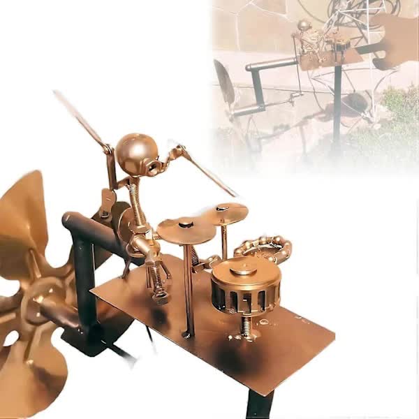 Drummer Weather Vane Garden Decoration, Handmade Metal Percussionist Music Weather Vane Statues Ornaments, Rock Art Wind Spinners Weather Vane for Yard Lawn