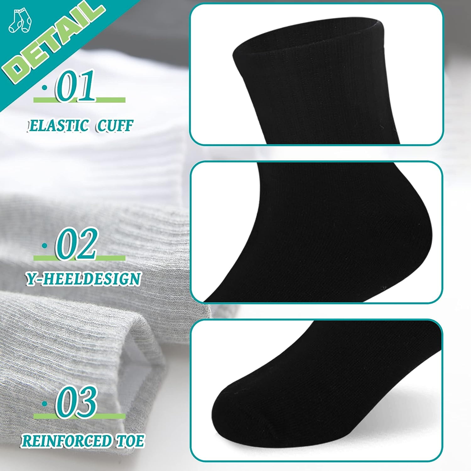 Kids Athletic Crew Socks Boys Girls Cotton School Uniform Casual Basic Socks 6 Pairs 9 - 12 Years Black — image 4