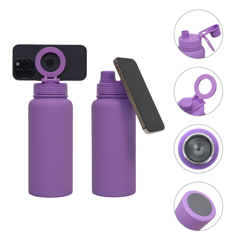 Pink Premium 35oz Stainless Steel Insulated Sports Bottle with Magnetic Phone Holder Lid — image 2