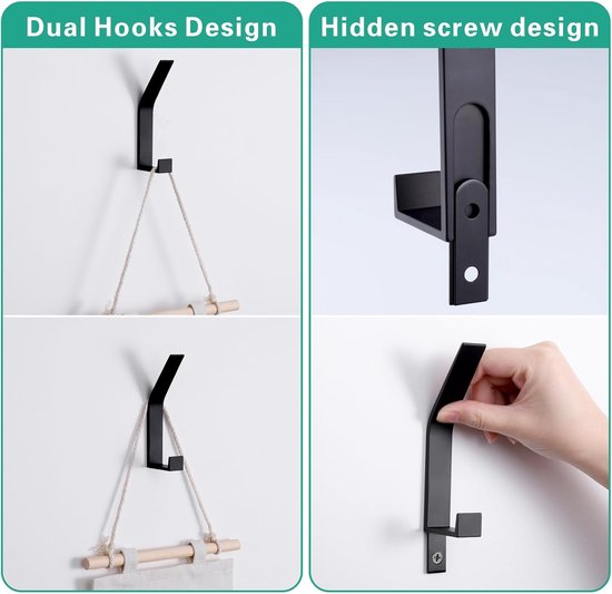 Hooks - 6 pieces - Black clothes hooks - Suitable for screwing with a hidden hole - Modern wall coat rack - For jackets, coats, hats, scarves, towels â image 5
