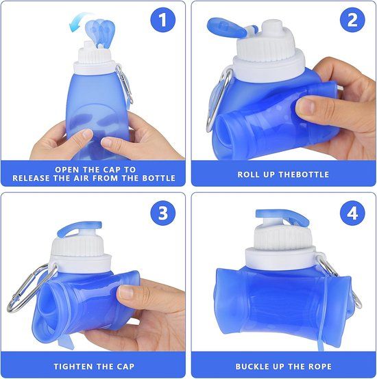 Soft Flask 500 ml, Foldable Water Bottle with Carabiner, Drinking Bottle, For hydration pack cycling marathon running hiking climbing, Blue — image 3