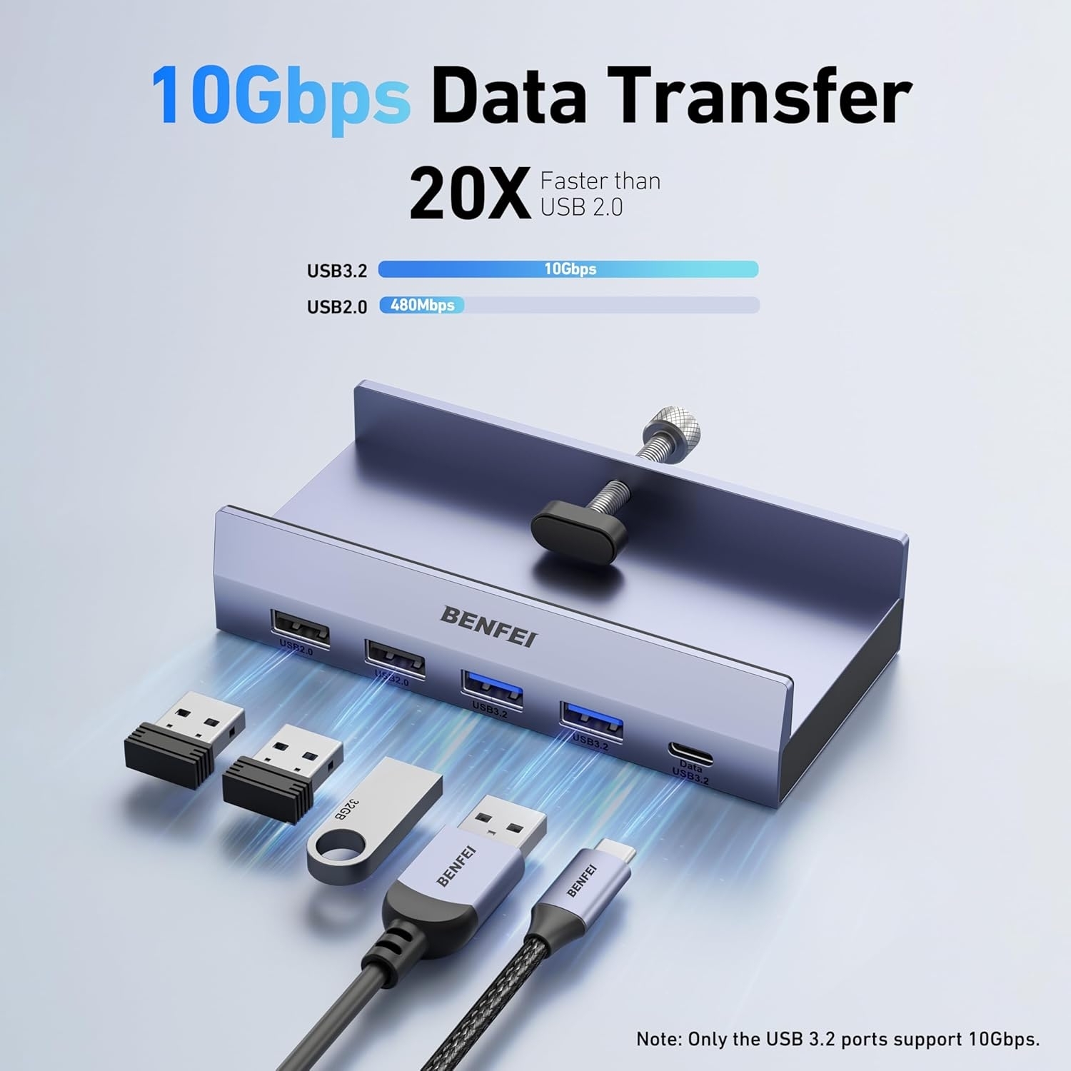 BENFEI 396GY USB-C 8-in-1 Docking HDMI 4K/60Hxz+USB-C(10G)+2xUSB-A(10G)+2xUSB2.0+RJ45+PD100W โ image 2