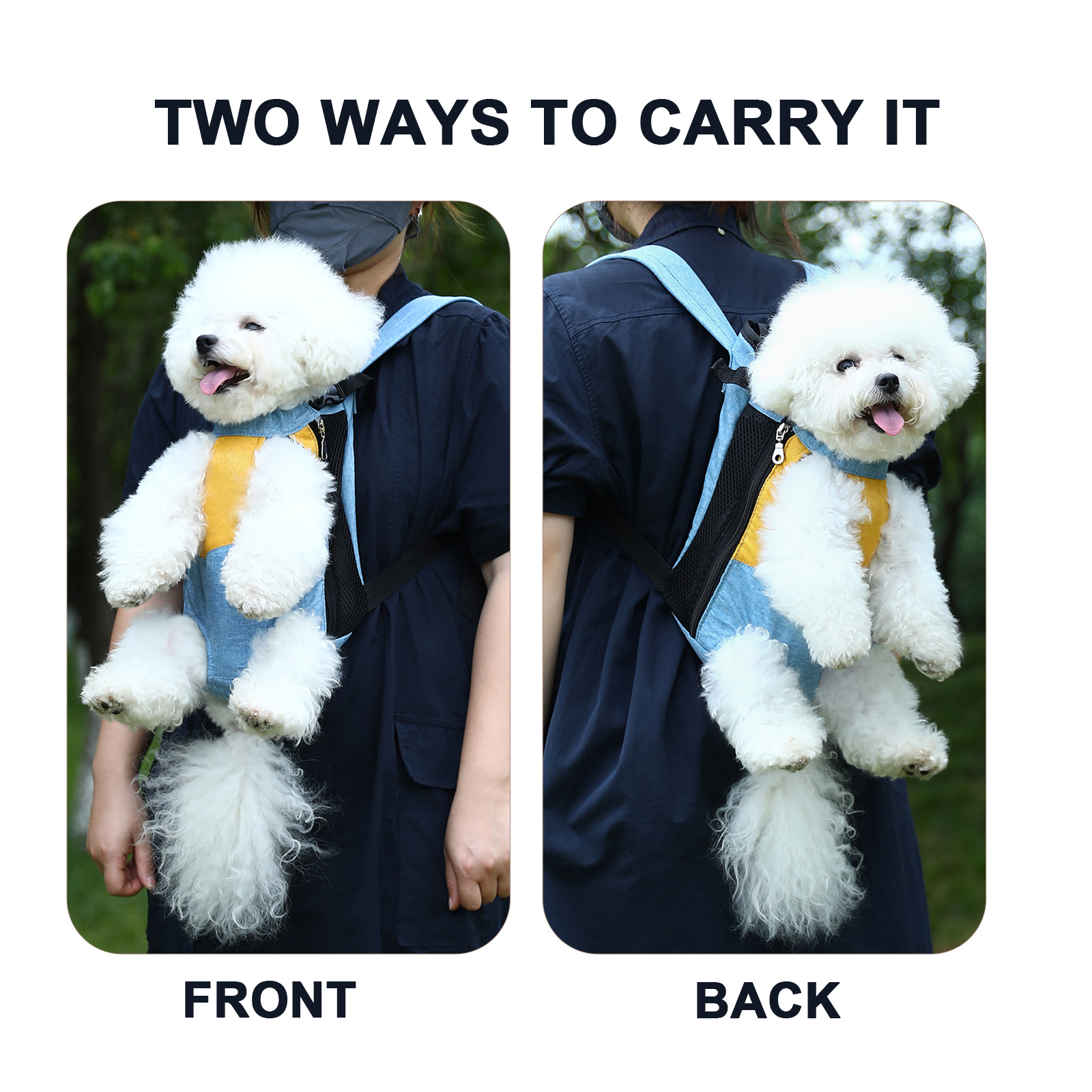 Yellow and white two-tone style Pet Carrier Backpack Front Chest Pack Legs Out Breathable Mesh for Small Dogs Cats Hiking Travel Hands Free Adjustable — image 3