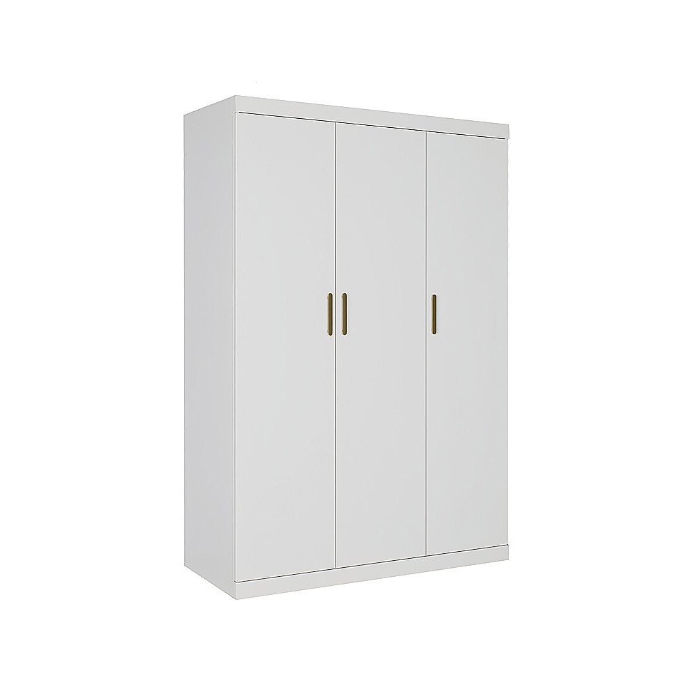 3 Door White Wardrobe – Gold Handles, Hanging Rail & Shelves — image 4