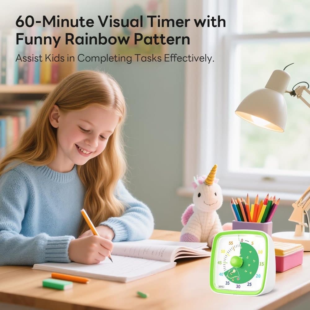60 Minutes Visual Timer with Rainbow Pattern, Silent Flash Function, Adjustable Volume, Green — image 2