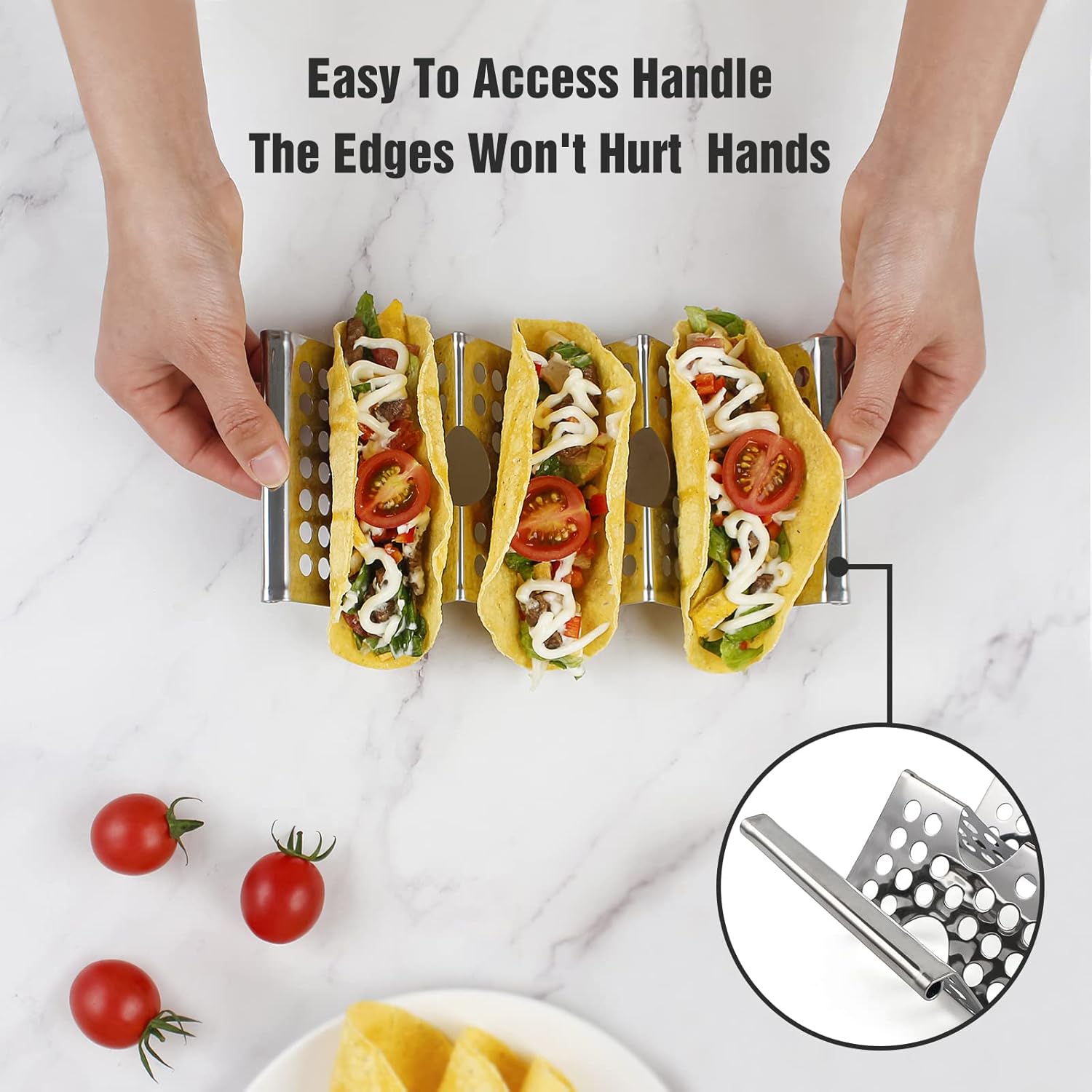 4 Pack Stainless Steel Taco Holders, Premium Taco Stands, Holds 2 Or 3 Tacos Each Taco Tray, Taco Rack With Easy-Access Handle, Food Grade Taco Plate Shells โ image 6