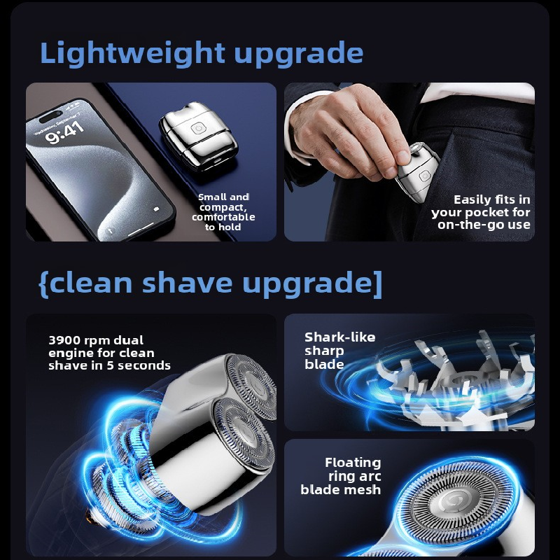 Silver Mini Electric Shaver with Dual Floating Heads Magnetic Suction and IPX5 Waterproofing for Men Travel Grooming Compact Rechargeable Razor AU โ image 4