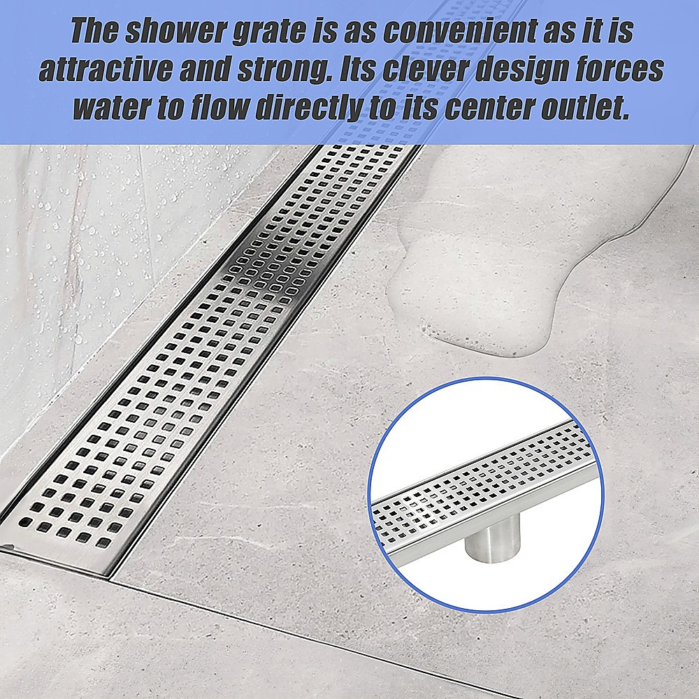 1200mm Bathroom Shower Stainless Steel Grate Drain w/Centre outlet Floor Waste Square Pattern โ image 6