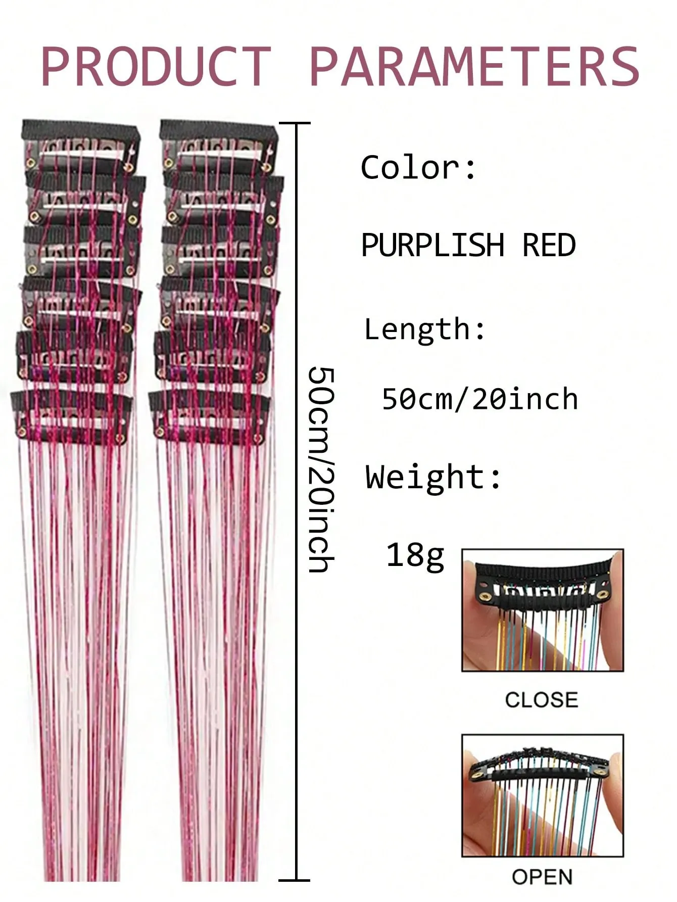 12Pcs Hair Tinsel Clip In 20Inch Fashion Glitter Tinsel Synthetic Straight Hair Extensions Clip In Hair Tinsel Kit Heat Resistant Shiny Sparkle Fairy β image 3