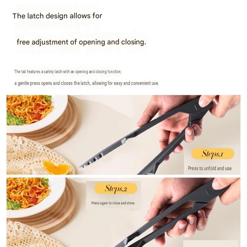 Red Foldable Nylon Kitchen Tongs - Self-Standing Design with Serrated Grip and Locking Clip - Heat Resistant Food Serving Tool for BBQ, Pasta, Salad and Baking — image 4