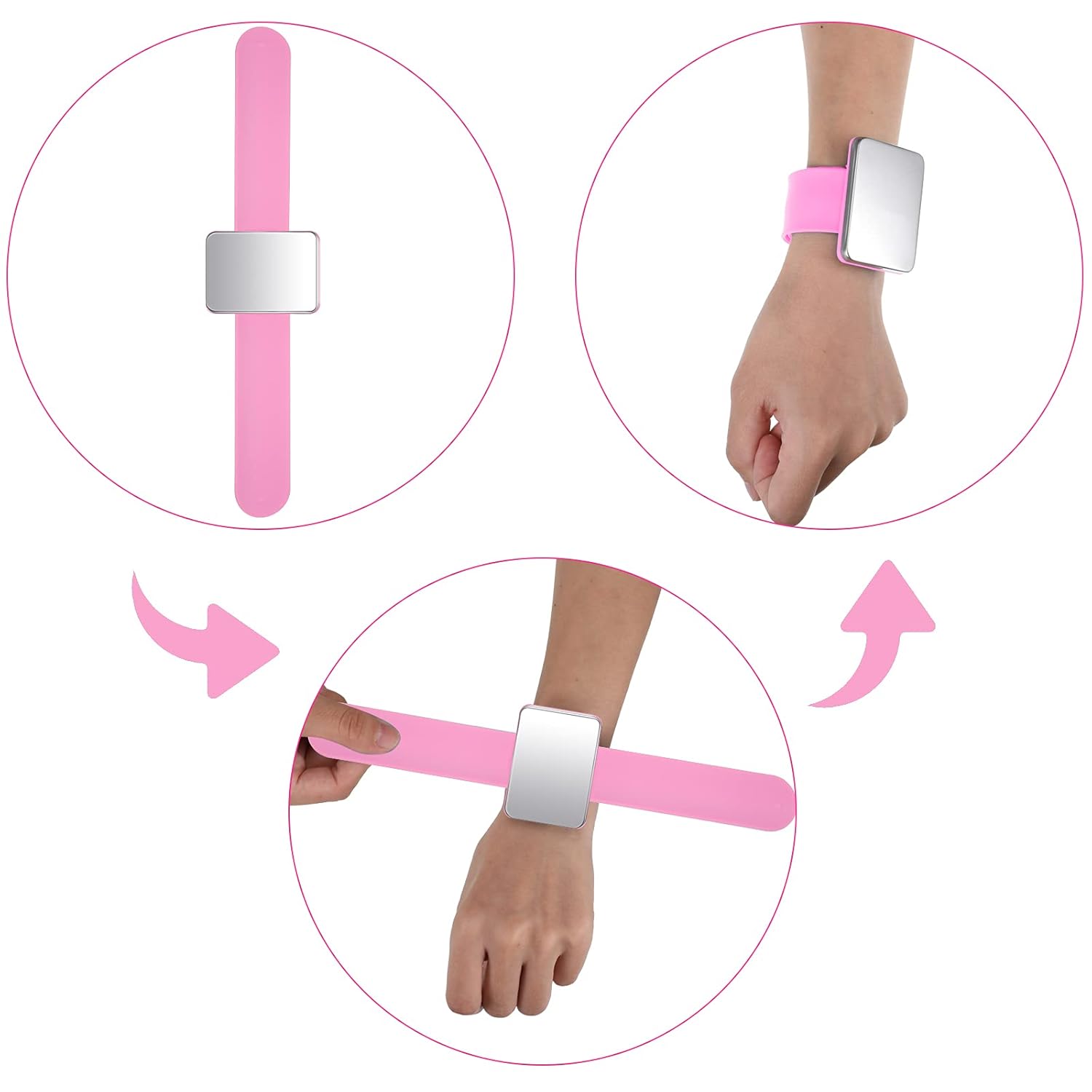 10 Pcs Hair Styling Tools Set Magnetic Gel & Silicone Wristband for Stylists and Braiders, Wrist Strap, 3 Rat Tail Combs and 6 Plastic Clips(Pink Wrist Strap) โ image 3