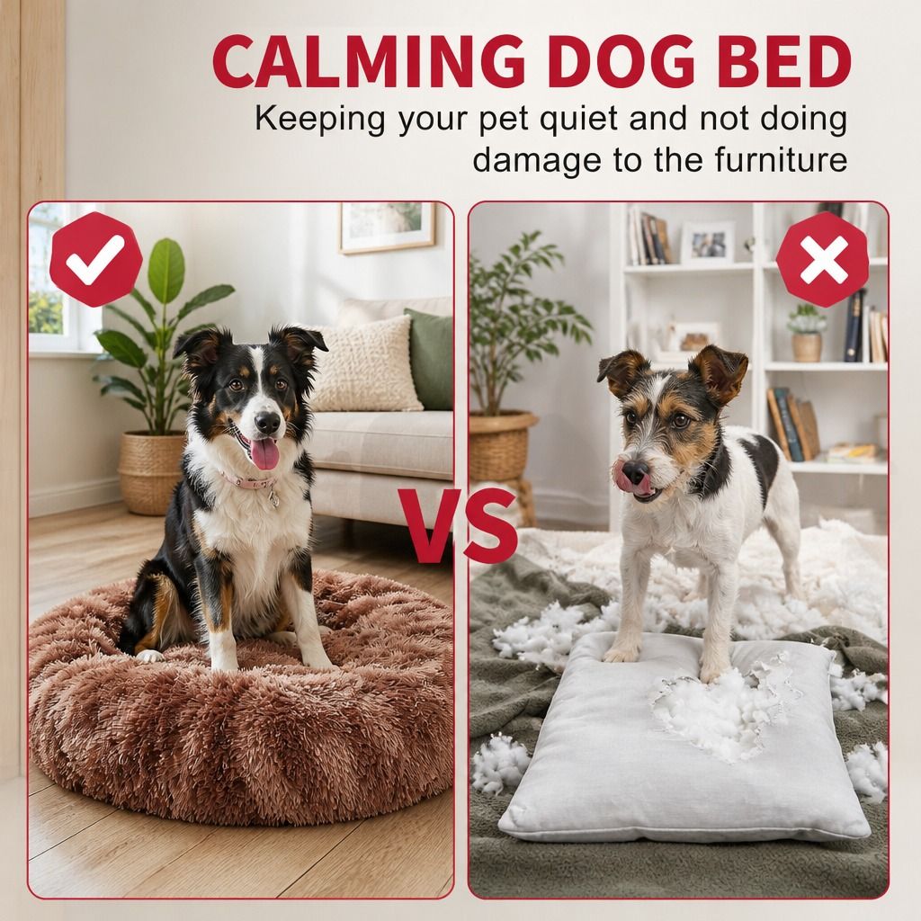 Dog Cat Pet Calming Bed Warm Soft Plush Round Nest Comfy Sleeping Cave 120cm — image 3
