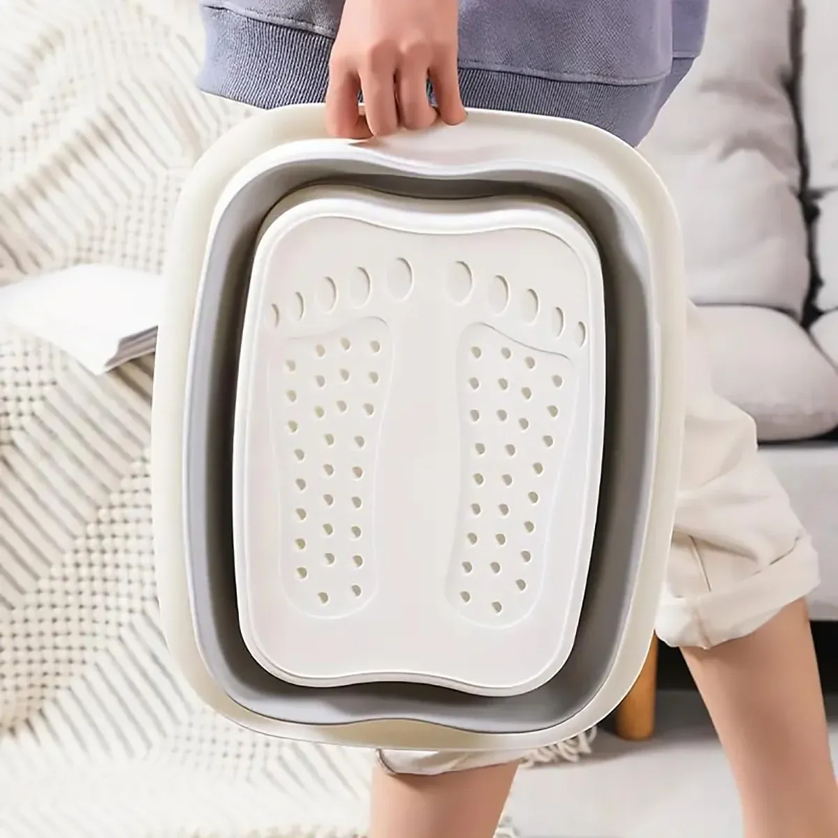 Foldable Foot Tub Portable Large Capacity Foot Basin for Home Bathroom Spa and Travel - Pink — image 5