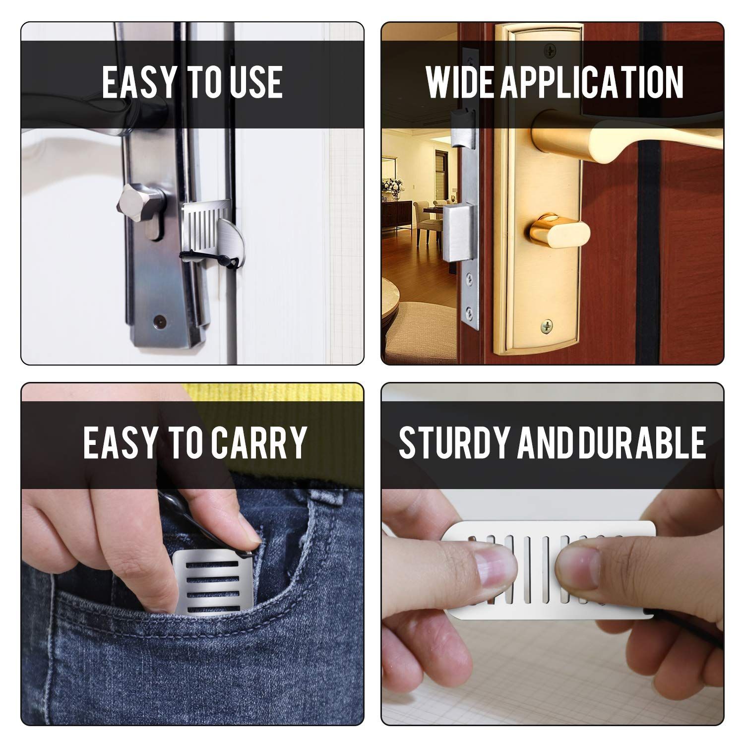 Portable Door Lock for Travel - Improved Travel Door Lock Hotel Door Lock Apartment Security Device Door Jammer — image 5