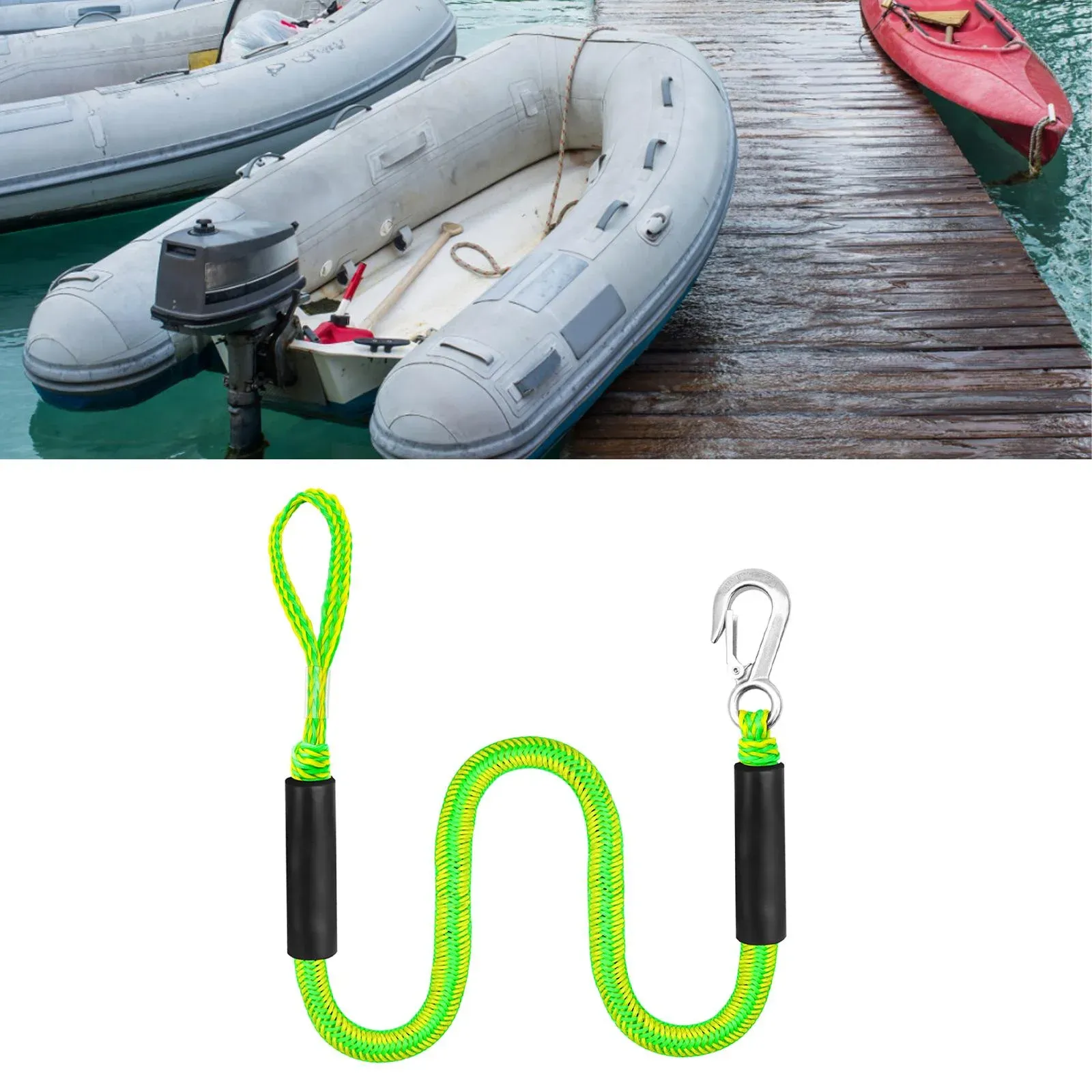Green Bungee Dock Line Mooring Rope With Stainless Steel Clip for Boats Kayaks Watercraft and Pontoon — image 3