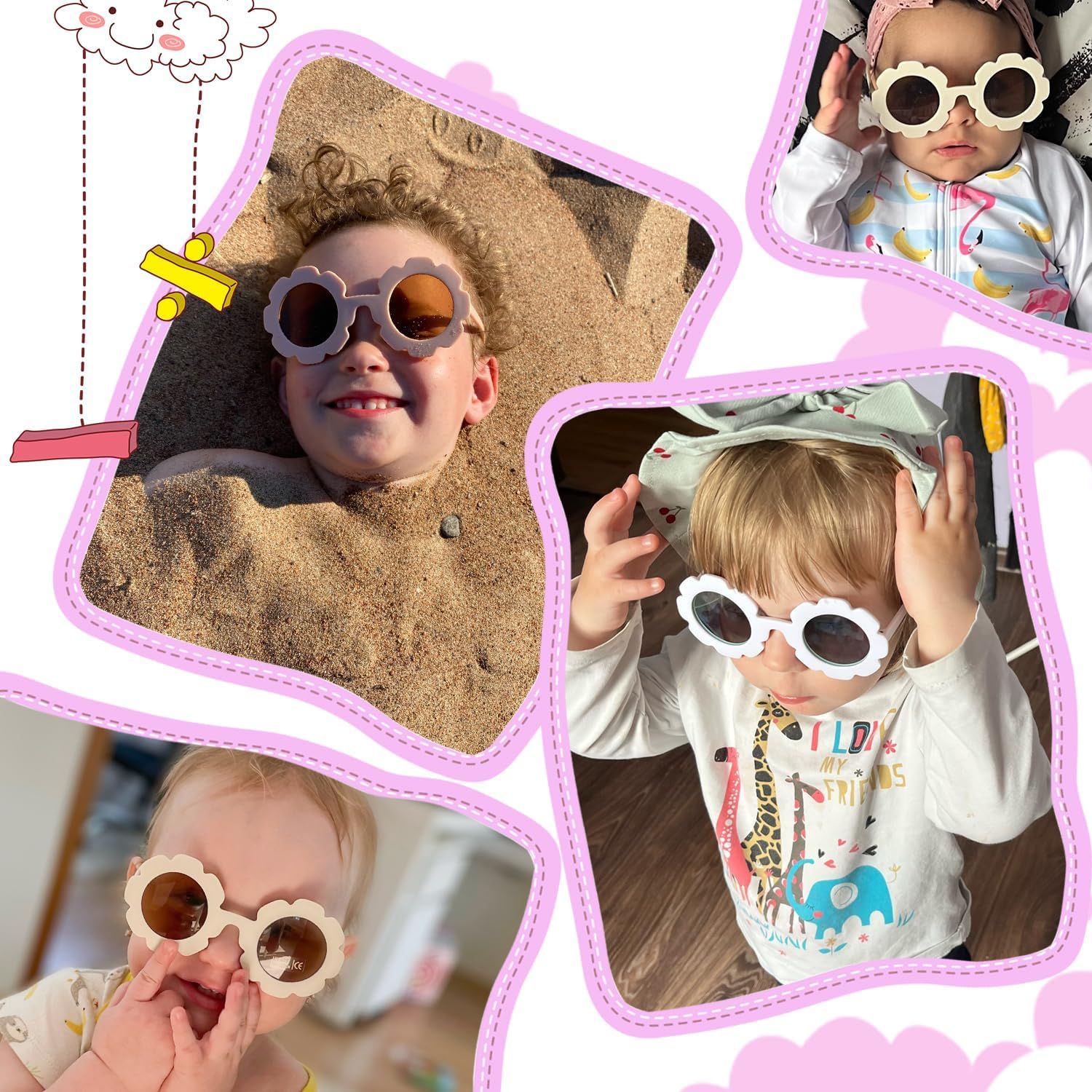 2 Pack Flower Shaped Kids Sunglasses, Round Outdoor Eyewear Set for Dress Up, Parties, Holidays, Photos and Everyday Sun Protection — image 4