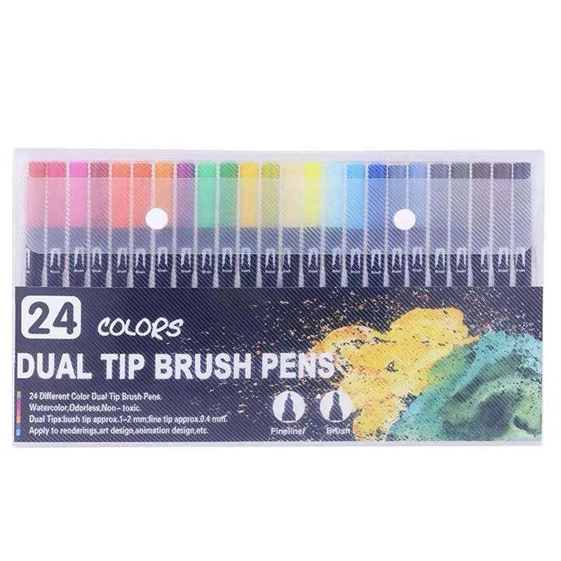 12-120 Watercolor Brush Pen Set Artist Sketch Marker - Black-24 Colours