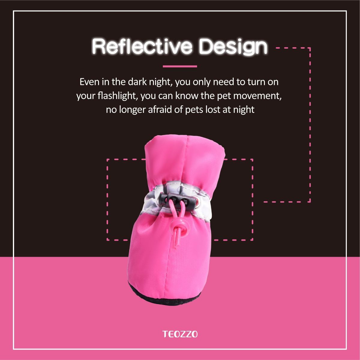 4PCS Dog Boots Paw Protector, Anti-Slip Winter Dog Shoes with Reflective Straps for Small Medium Dogs - Pink - Size 7 — image 4