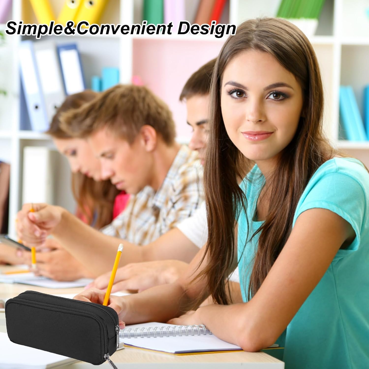 1 piece black stationery case - large case with durable outer shell - large capacity - zip compartment - storage compartment for large capacity case for school — image 2