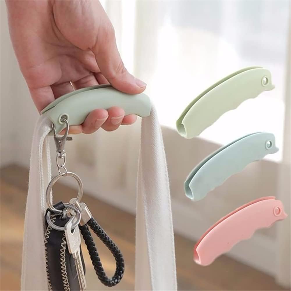 3-Piece Shopping Bag Handles Set - Blue Green Pink - Soft Padded Silicone Grips with Keyhole - Anti-Slip Comfortable Kitchen Gadget for Easy Shopping — image 3
