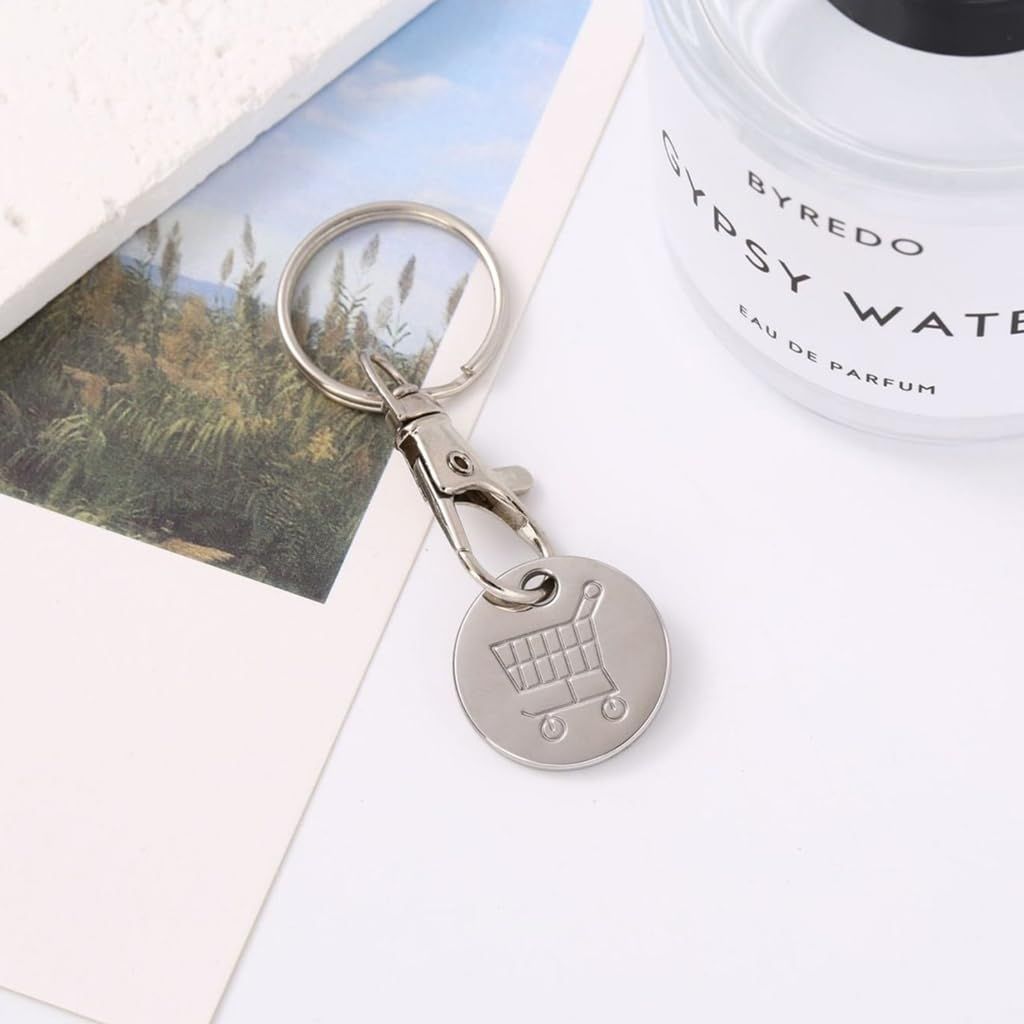 Shopping Trolley Tokens Key Ring,Stainless Steel Shopping Trolley Remover Grocery Cart Coin Keychain, Unlock Release Key for Meters — image 2