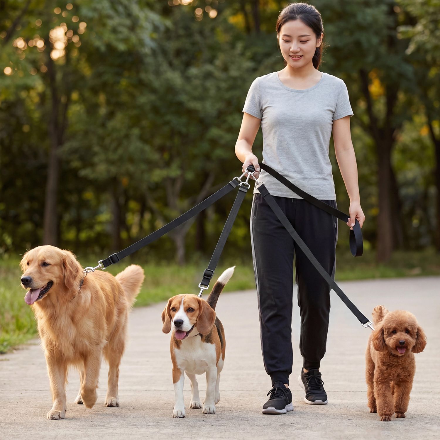 Chihuahua Pet Leash Double Headed Nylon 126cm Black Traction handle length and width 2.5cm, length 126cm, auxiliary rope width 2.5cm, length 76cm — image 2