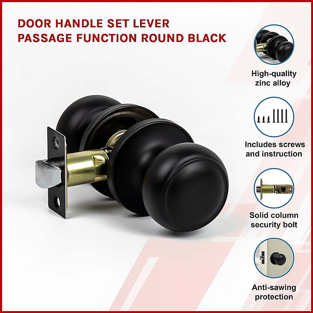 Door Handle Set Passage Function Round Black โ image 4