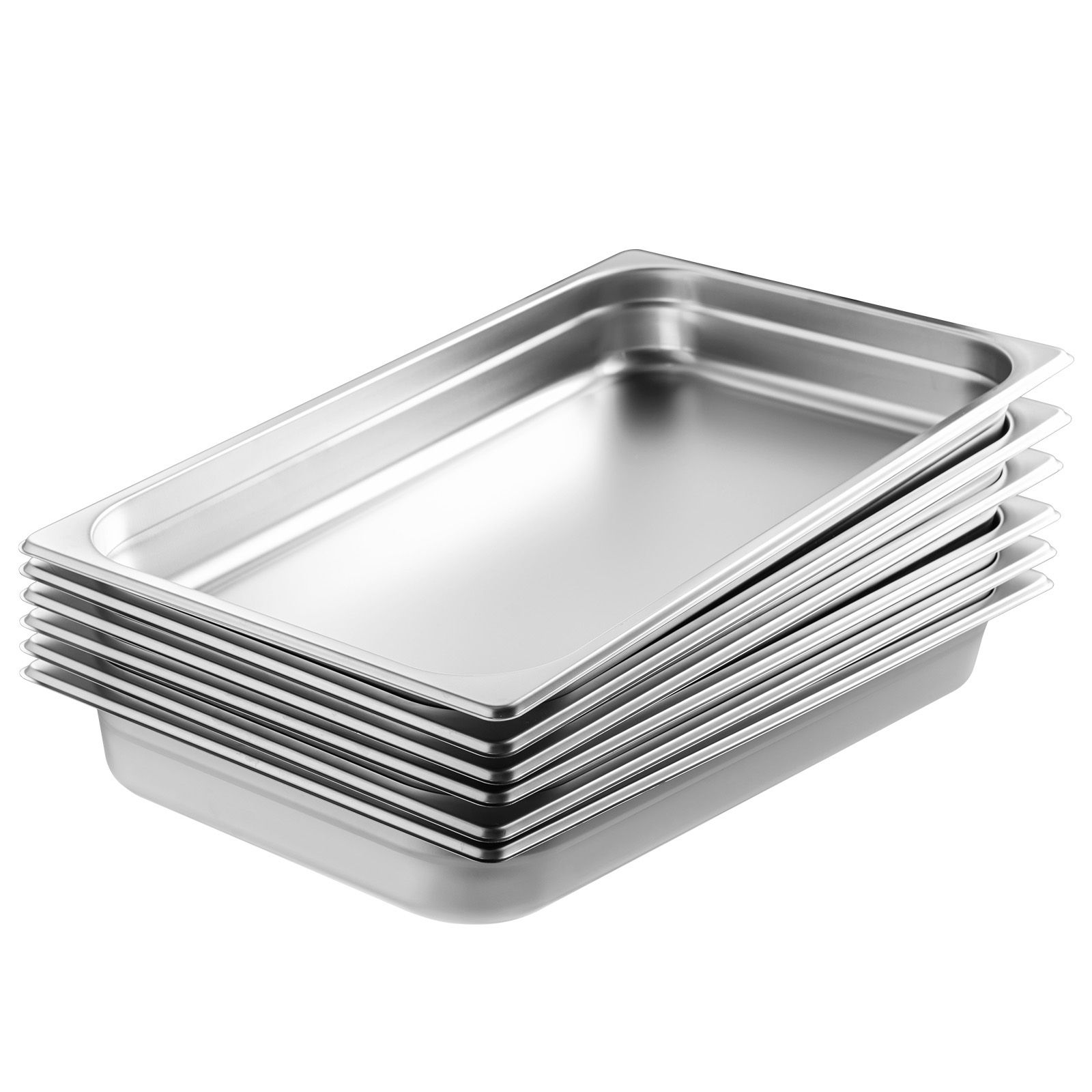 6 Pack Hotel Pans, Full Size Anti-Jam Steam Pan, 0.8mm Thick Stainless Steel Restaurant Steam Table Pan, 2.5-Inch Deep Commercial Table Pan, Catering Storage