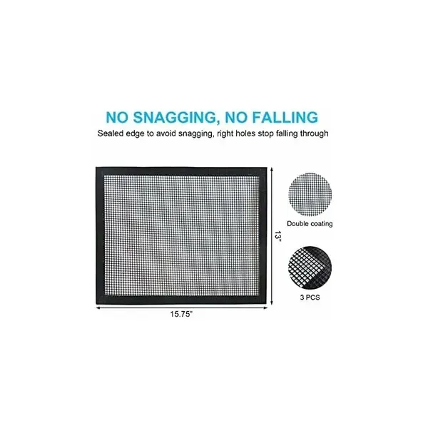 3 Pack Reusable Fibreglass Grill Mats with Non-Stick PTFE Coating for Gas, Charcoal Grills and Pellet Smokers, Black, 40 × 33 cm — image 2