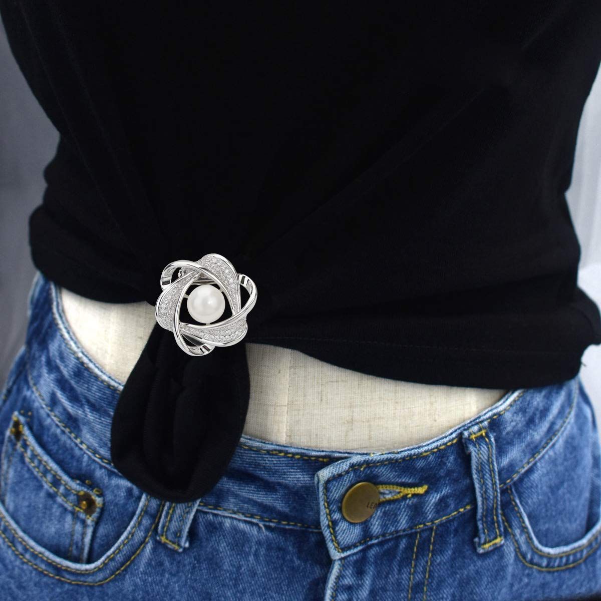 Women Crystal Pearl Bow Flower Scarf Buckle Shawl Holder Ring Scarves Cardigan Open Circle Clips Multifunctional Brooch Jewelry โ image 5