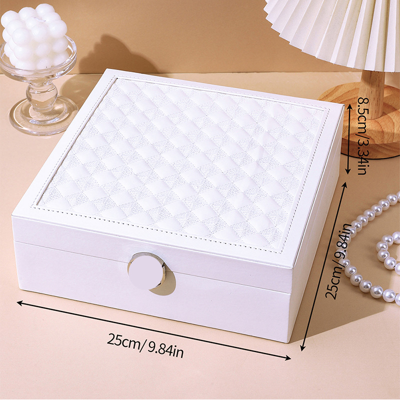 White Luxury Quilted Jewelry Storage Box with Mirror and Multi-Layer Compartments — image 3