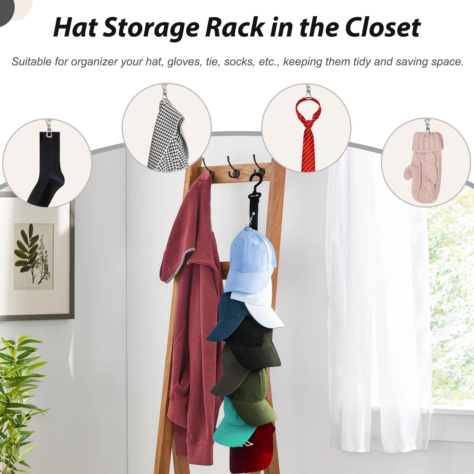 Hat Organizer Holder Closet Organizer Baseball Cap Holder 2 Pack Hat Rack for Baseball Caps Hanging Cap Organizer Over, Black — image 4