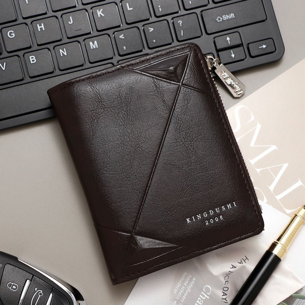 Dark Coffee Mens Diamond Quilted Leather Bifold Wallet - Anti Theft Zippered Coin Purse for Cards Bills Coins and ID Photos, Australian Father's Day Gift