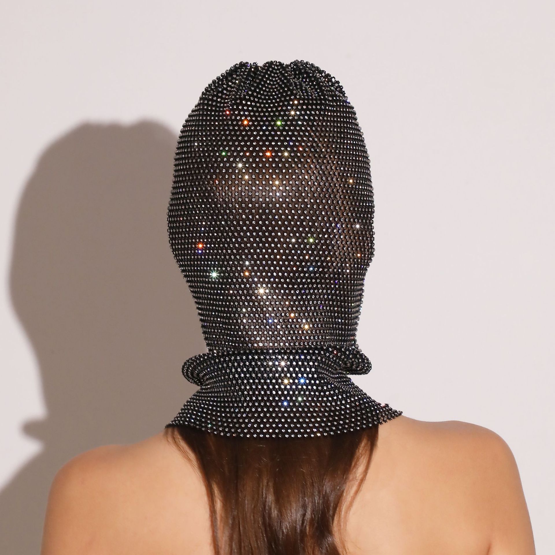Champagne Glitter Rhinestone Face Balaclava - Trendy Music Festival Head Cover, 37cm — image 6