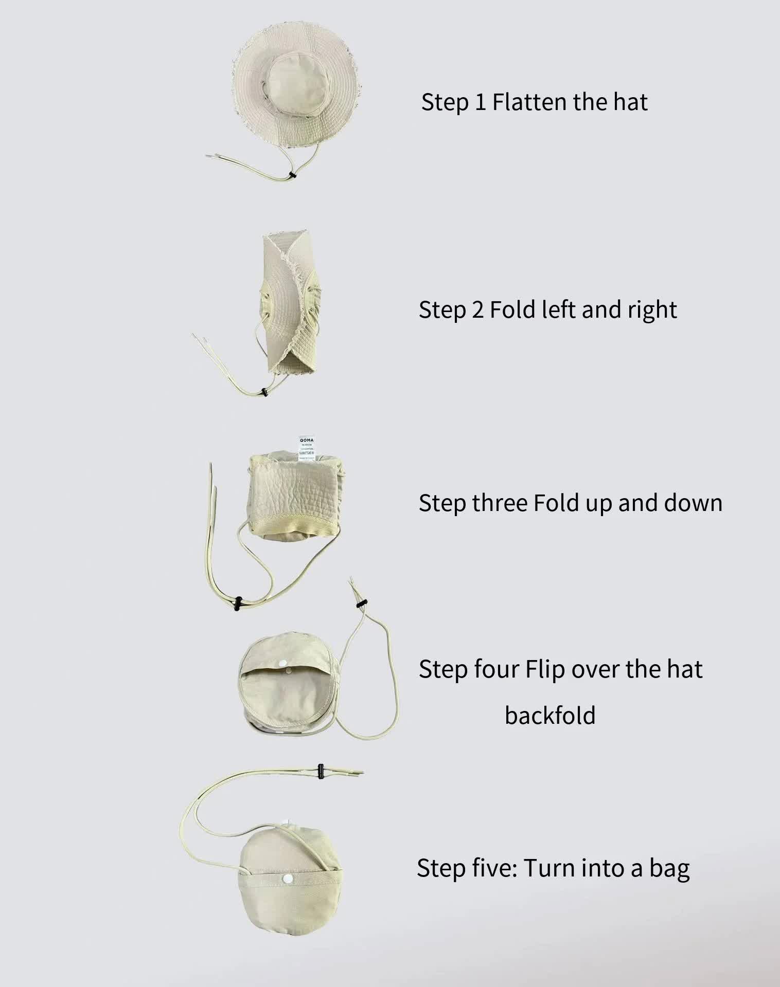 Coffee Packable Cotton Bucket Hat - Folds into Wearable Pouch | Frayed Edge Sun Hat with Chin Strap โ image 3