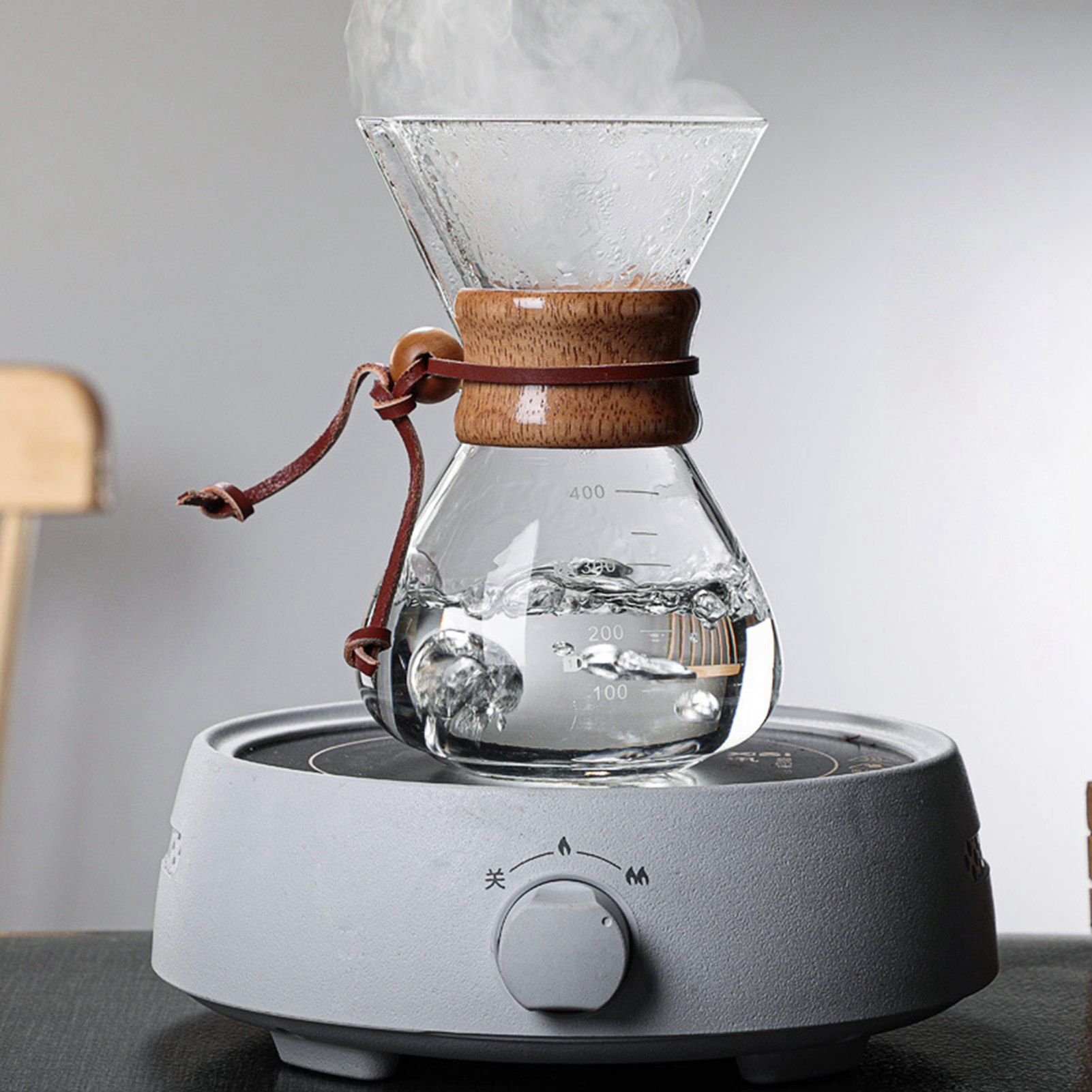 Pour Over Coffee Maker 400ml Double Layer Filter V Spout Wooden Sleeve Coffee Brewer for Home Cafe Party โ image 4