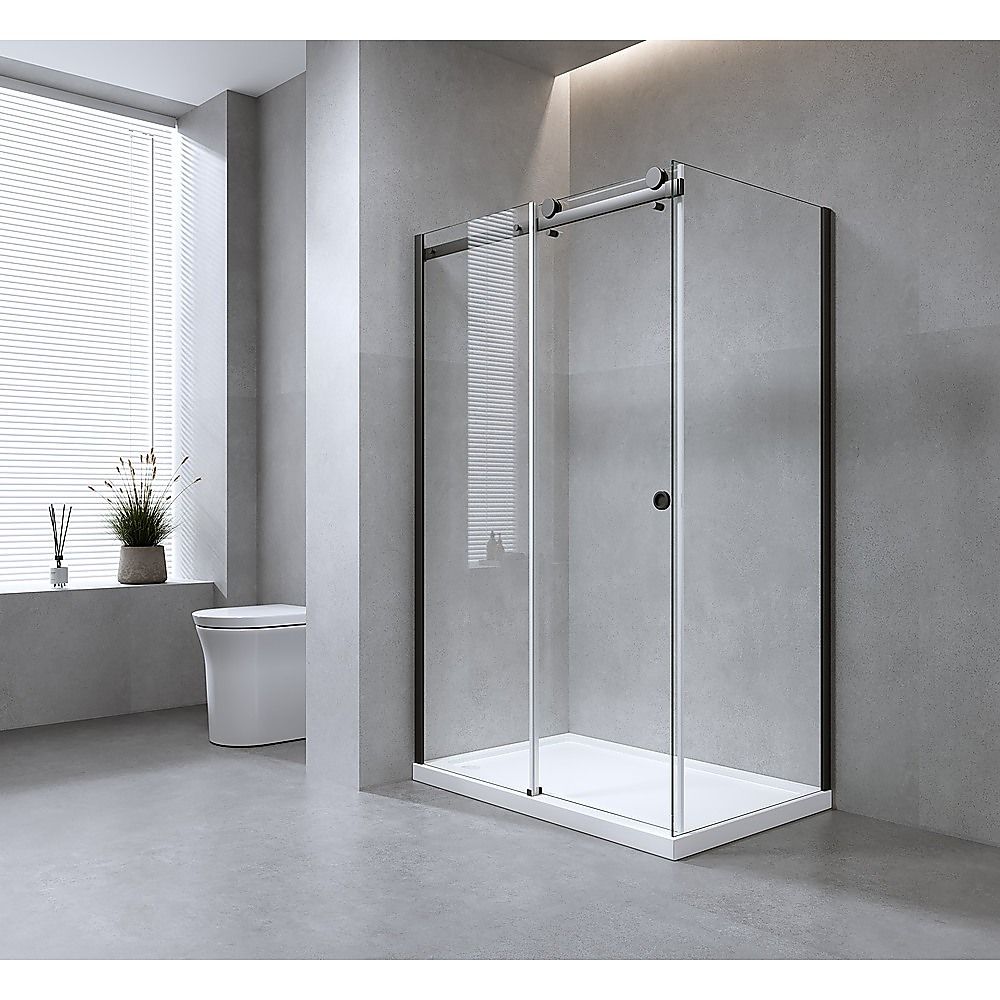 Frameless Glass Sliding Shower Door Hardware Rail Set Black — image 2