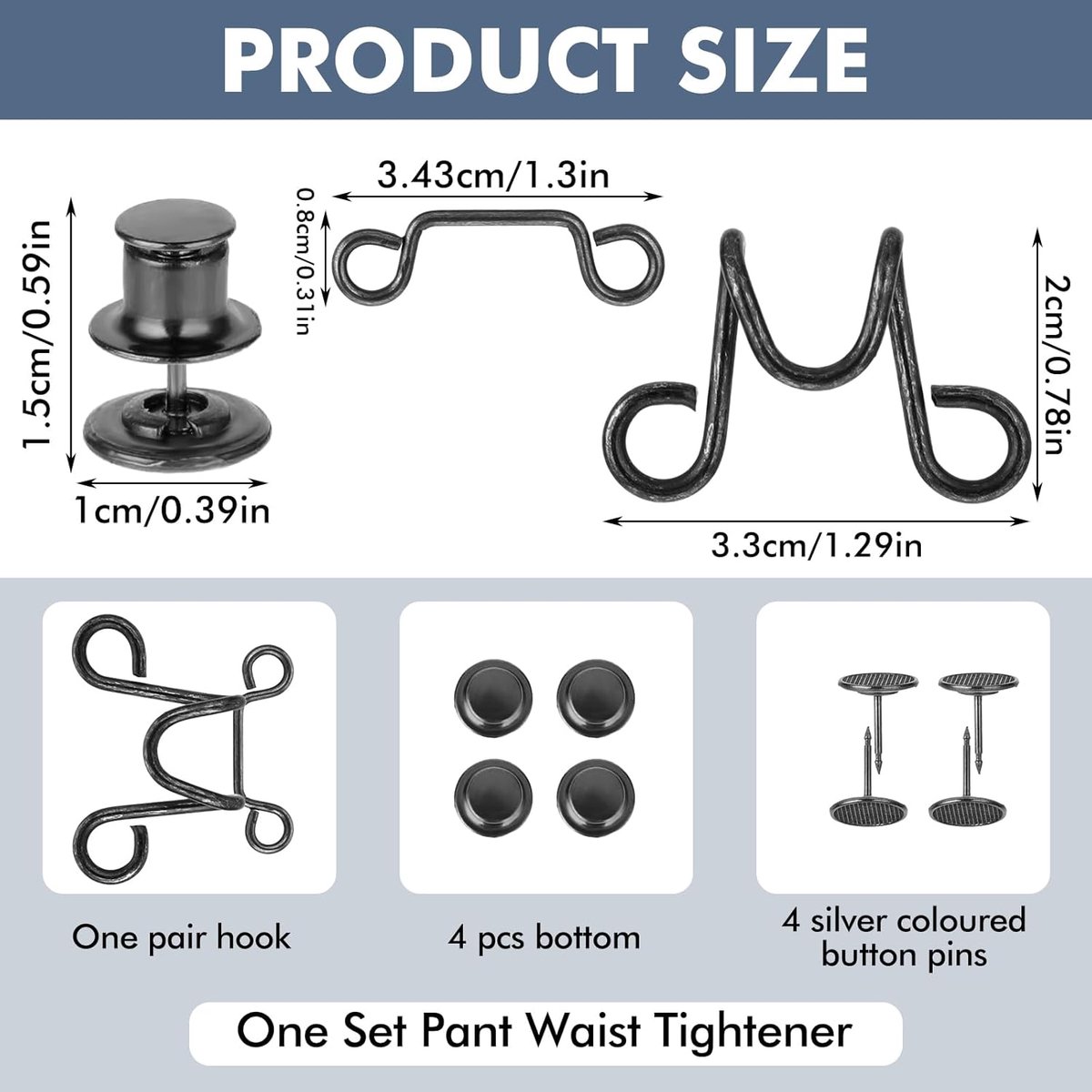 Waistband reinforcement clip - Set of 4 pieces - Adjustable belt buckle without rivets - Jeans button pin - Detachable waist buckle - Jeans waistband — image 3