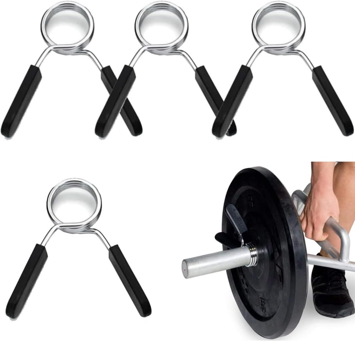 4 pieces - Barbell Clamp - 2.5 cm - Spring Barbell Clamp - Dumbbell Clip - Spring Clips for Weights - Barbell Bars - Clamp Ring - Spring Clips - Locking Clip