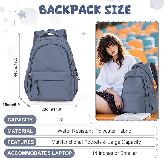 14-inch Laptop Backpack Waterproof Lightweight Daypack for School University, Dark Blue, Compatible with Girls Boys — image 3