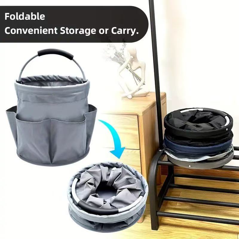 Premium Black Gardening Storage Bag made of durable 600D Oxford cloth, features 6 deep side pockets for small hand tools, spray bottles, beverages, and more โ image 5