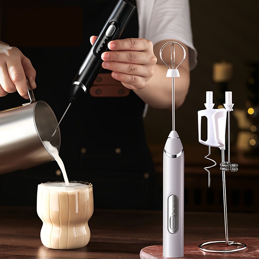 1PACK USB Rechargeable 3-Speed Electric Coffee Frother & Hand Mixer with 3 Whisks for Cream, Baking, Cappuccinos & Milkshakes White — image 5