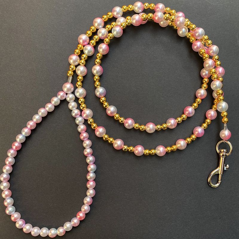 Platinum Pearl Beaded Dog Leash 120cm Mermaid Pink (120 cmx1.0) — image 2