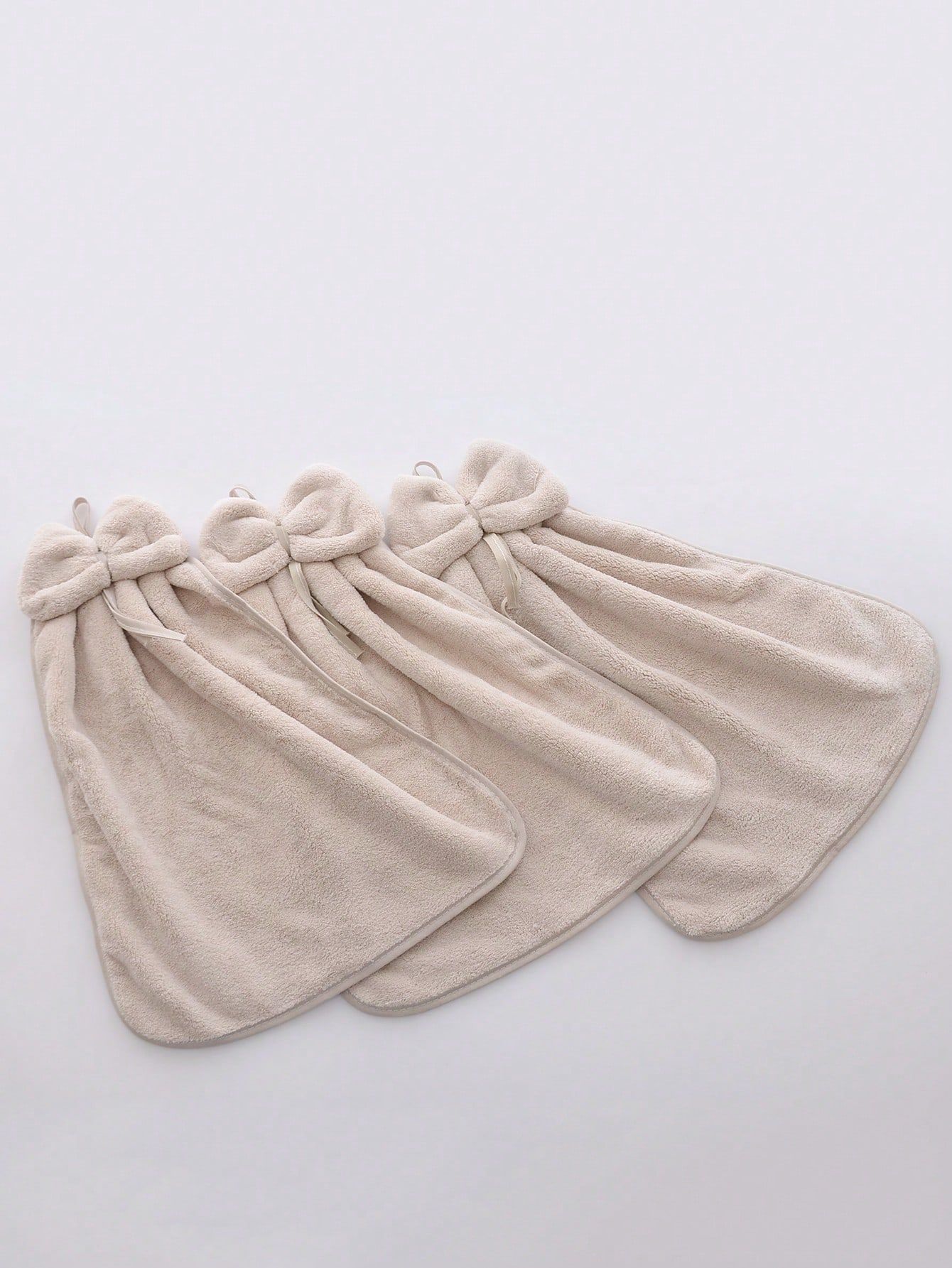 3-Pack Coral Fleece Striped Bow Hand Towels – Soft, Absorbent, with Hanging Loop, Creative Design for Kitchen, Bathroom, Dish Cloths, Reusable(Light — image 4